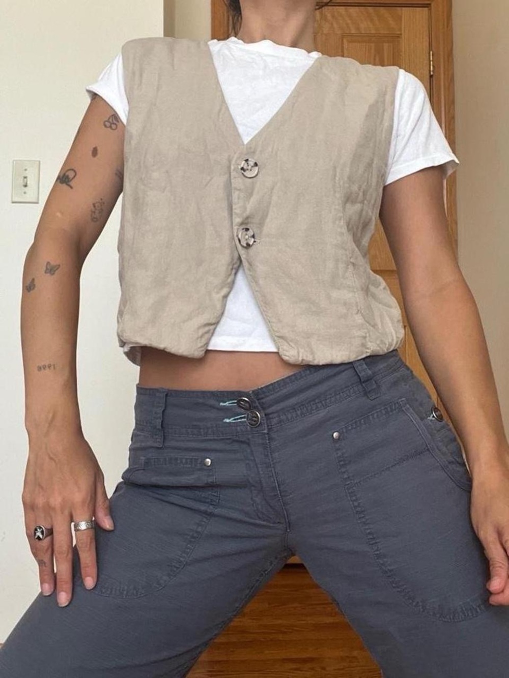 Zara Tan Button Up Vest - Size Medium